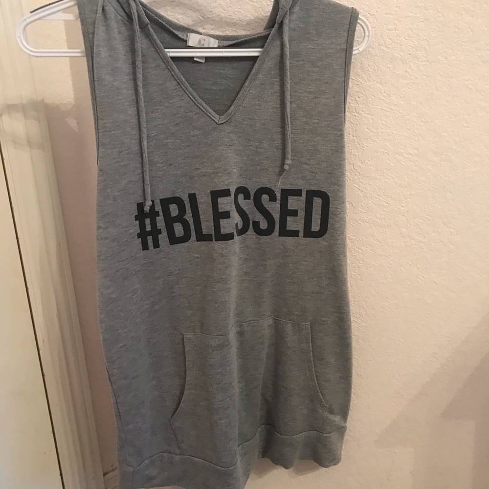 “#Blessed” Tank with hood on the back